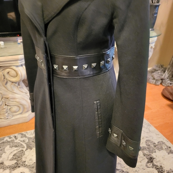 Bebe Studded Leather Full Length Black Coat in Small - GC - Picture 11 of 14